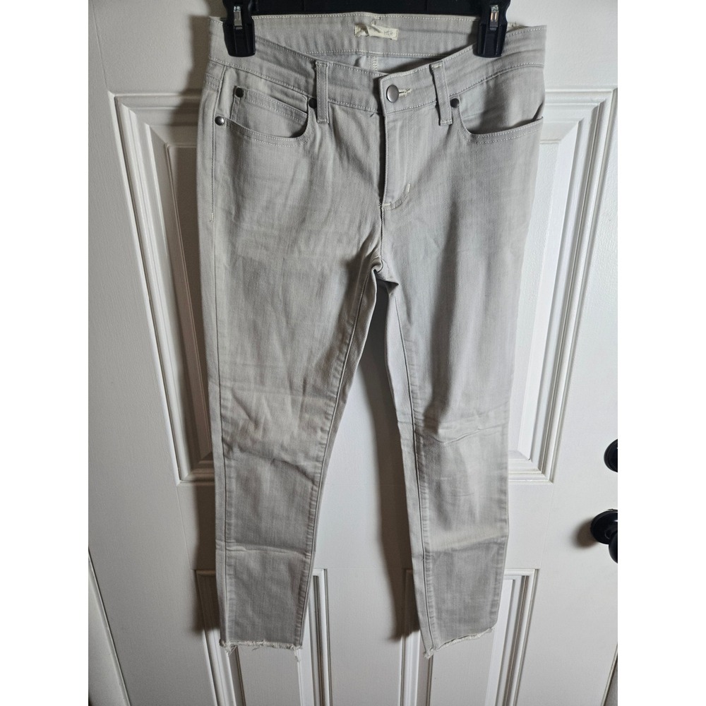 Eileen Fisher Light Gray Organic Cotton Stretch Skinny Jeans Raw Hem Size 2